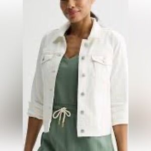 Women's Cream White Denim Jacket stretch pockets cottagecore boho ptp 22”
